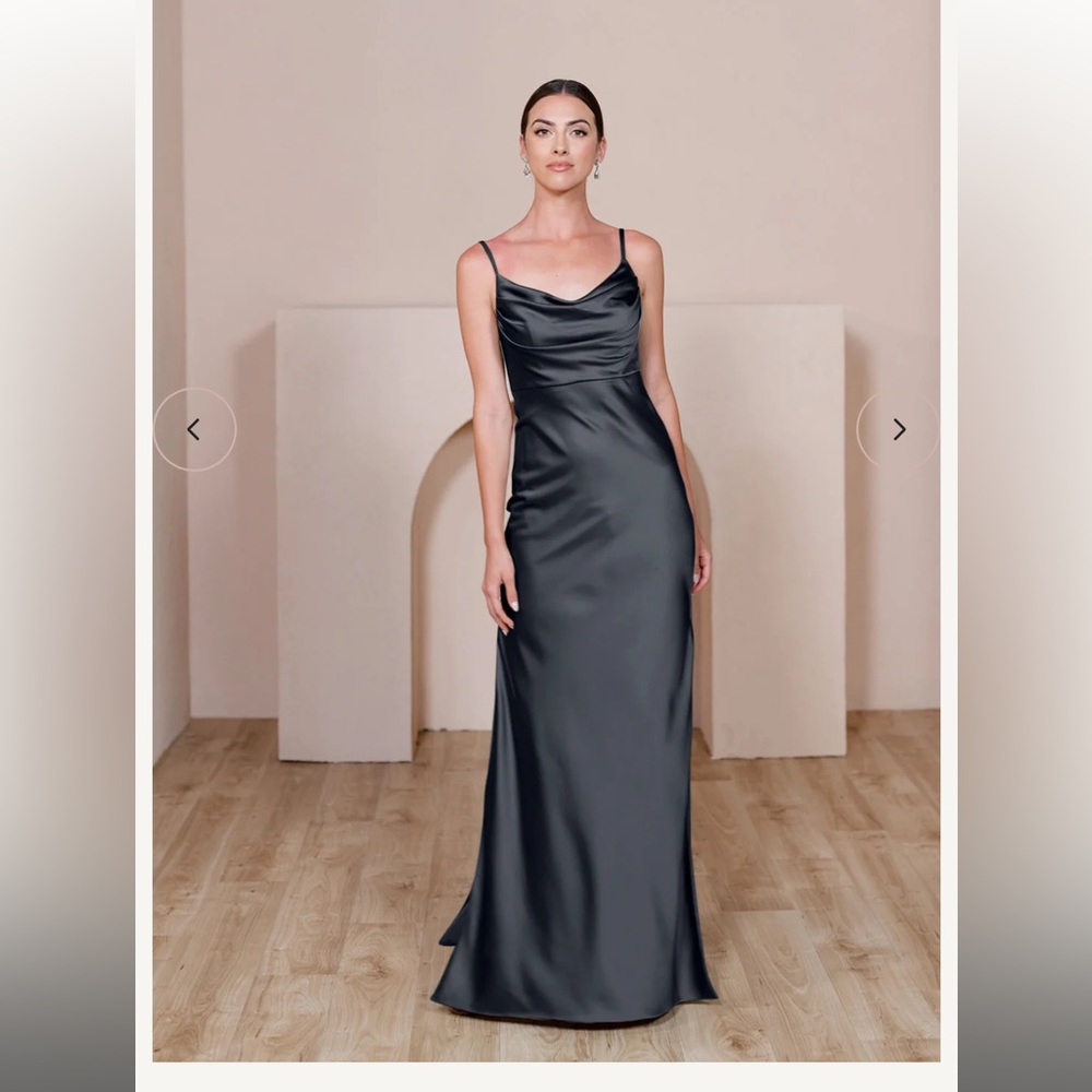 Revelry Skye Satin Dress- size 6- petite length- black
